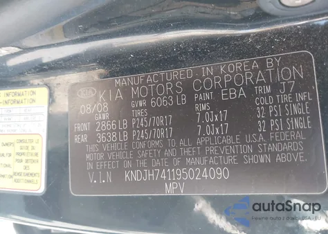 2009 Kia Borrego Lx V6 from USA, damaged, VIN KNDJH741195024090